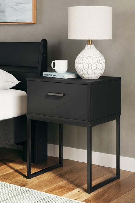 Socalle Matte Black Nightstand front view with drawer closed