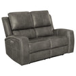 Brickston Triple Power Reclining Loveseat charcoal leatherette, front angle
