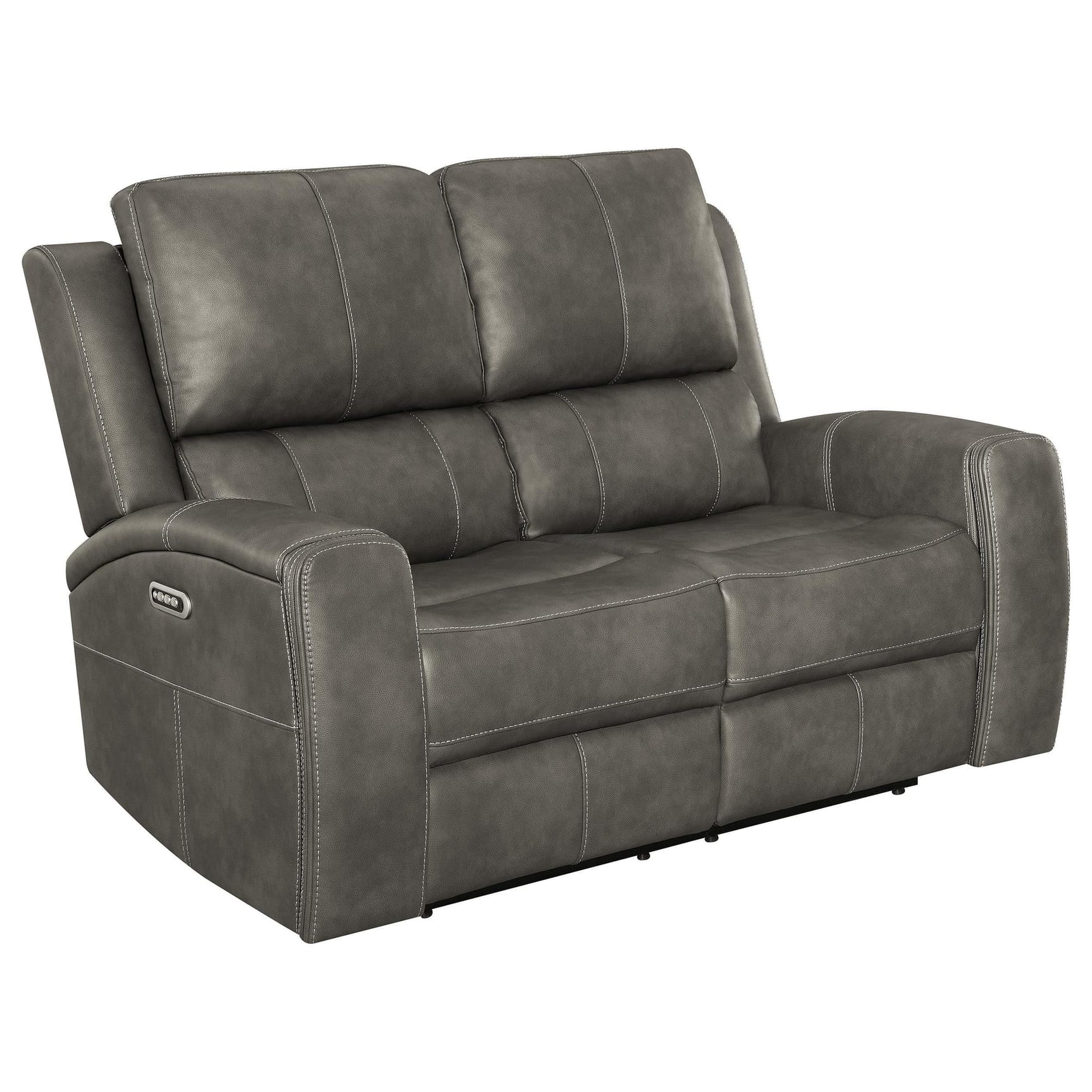 Brickston Triple Power Reclining Loveseat charcoal leatherette, front angle