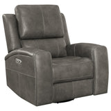 Front view of Brickston Triple Power Swivel Glider Recliner in charcoal leatherette