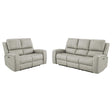 Brickston 2-piece triple power reclining sofa set in grey leatherette, front view