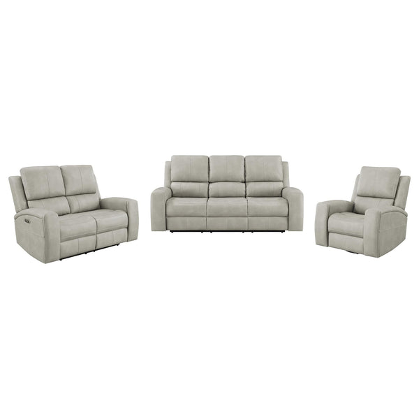 Brickston 3-piece triple power reclining sofa set in grey leatherette