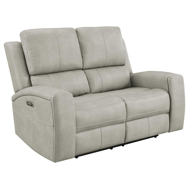 Brickston Triple Power Reclining Loveseat grey, front angle