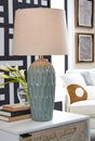 Hadbury pale blue teal ceramic table lamp set of 2 front view