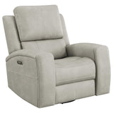 Brickston Triple Power Swivel Glider Recliner in grey leatherette front view
