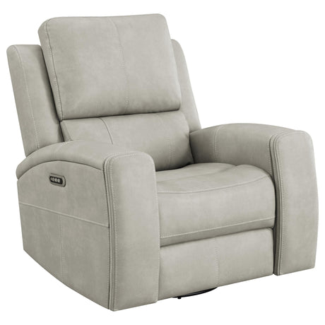 Brickston Triple Power Swivel Glider Recliner in grey leatherette front view