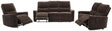 Navarro chenille upholstered dark brown glider recliner front angle