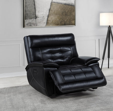 Hewitt black leather dual power recliner chair front view