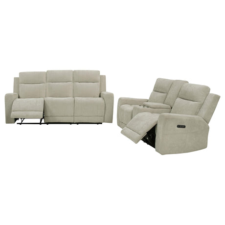 Kennett 2-piece chenille power reclining sofa set ivory front view