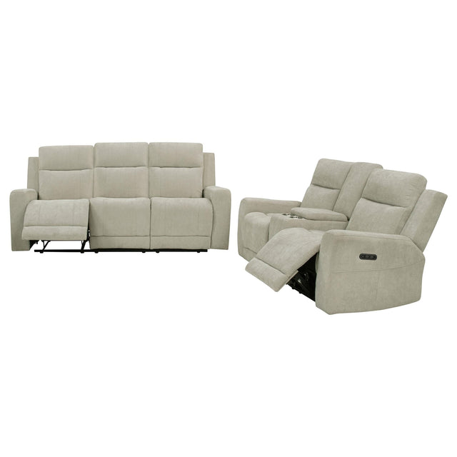Kennett 2-piece chenille power reclining sofa set ivory front view