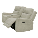Kennett ivory chenille upholstered power reclining loveseat front view