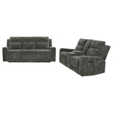Kennett 2-piece chenille power reclining sofa set dark grey front view