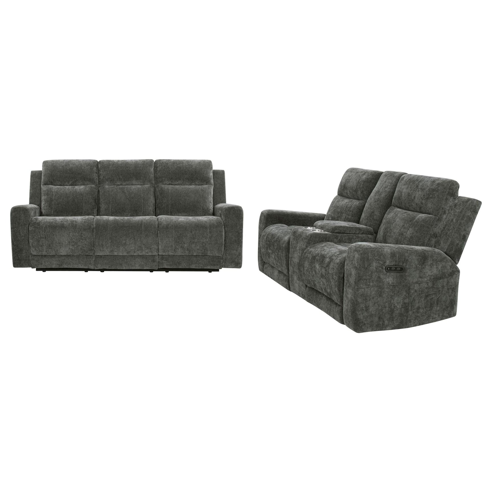 Kennett 2-piece chenille power reclining sofa set dark grey front view