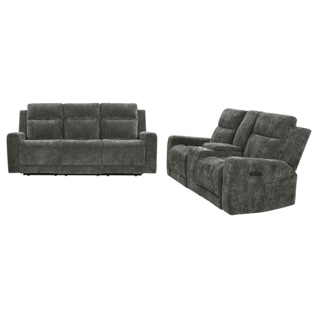 Kennett 2-piece chenille power reclining sofa set dark grey front view