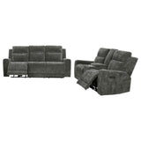 Kennett 3-piece chenille power reclining sofa set in dark grey, shown front angle