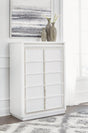 Chalanna White Chest of Drawers front view with LED lighting on
