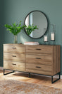 Deanlow Honey dresser front view with six drawers