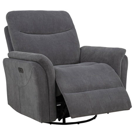 Adler Upholstered Power Swivel Glider Recliner in charcoal grey front view