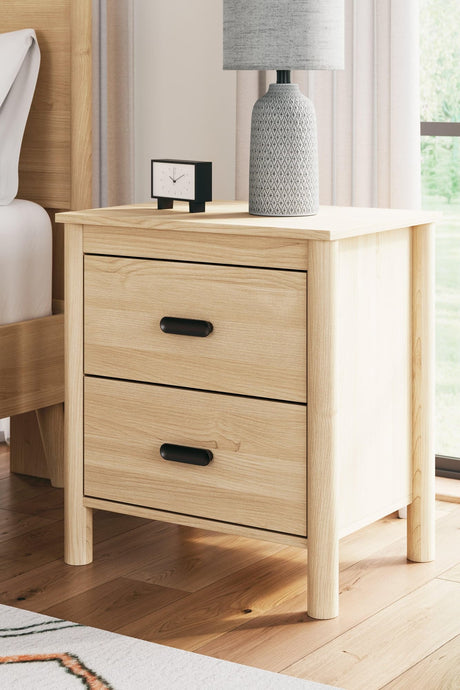 Cabinella Tan Nightstand front view showing two drawers