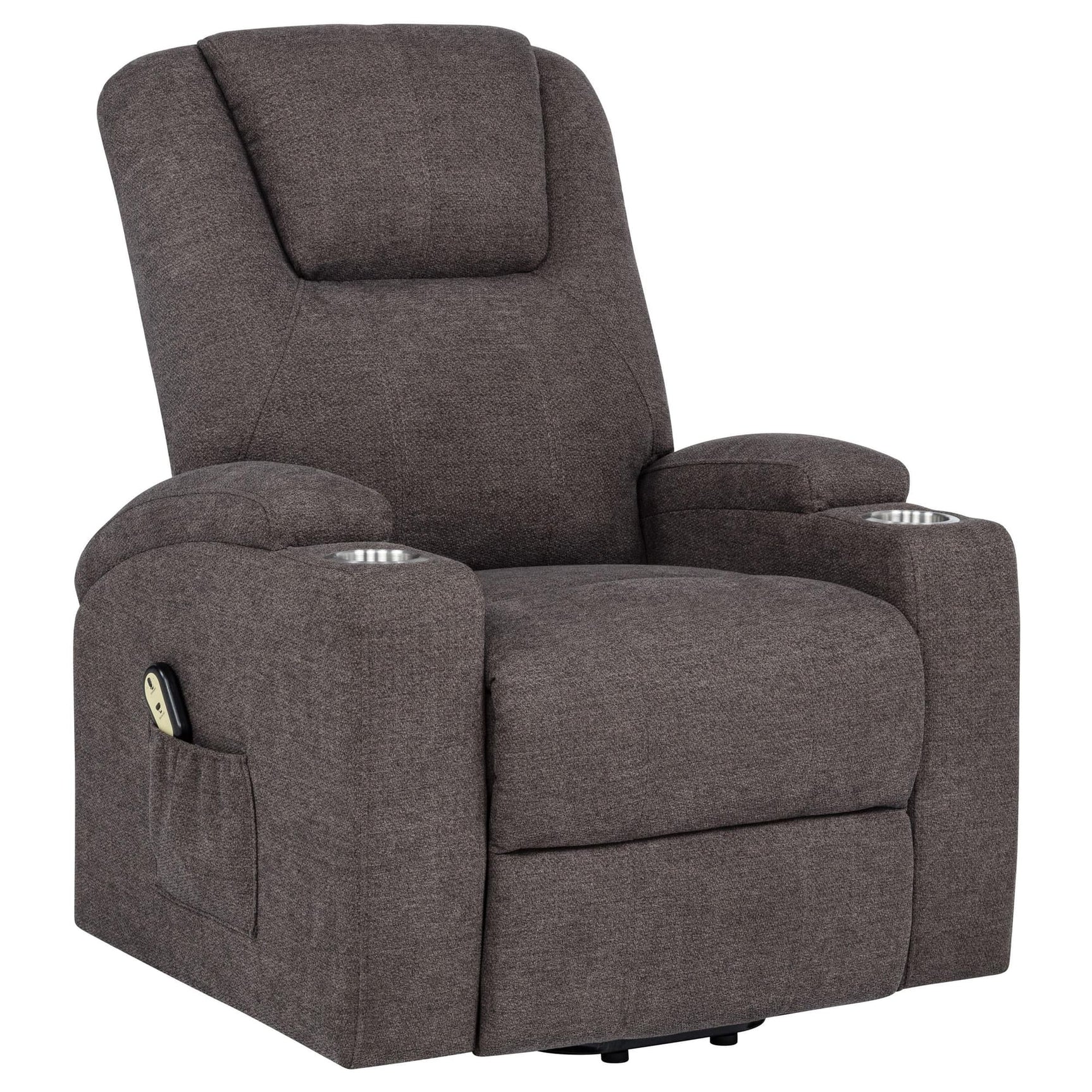Louie Chenille Upholstered Power Lift Massage Chair Brown front view
