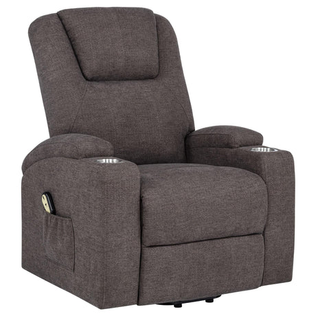 Louie Chenille Upholstered Power Lift Massage Chair Brown front view