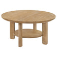 Ottowa 36-inch round wood coffee table light oak top view