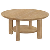 Ottowa 36-inch round wood coffee table light oak top view