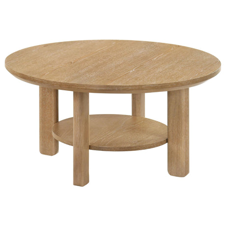 Ottowa 36-inch round wood coffee table light oak top view