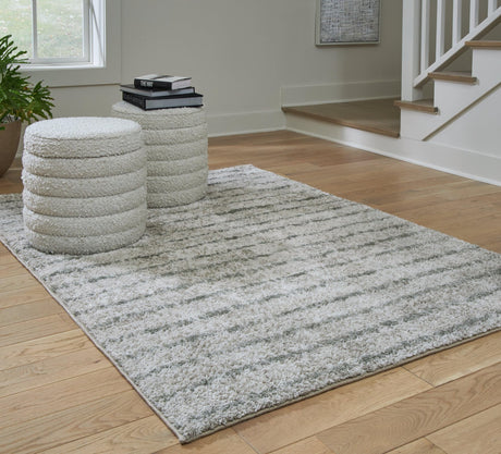 Laddway Cream and Green Medium Rug viewed from above