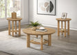 Ottowa coffee table with round top and storage shelf, light oak finish