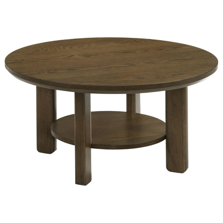 Ottowa 36-inch round brown wood coffee table front view