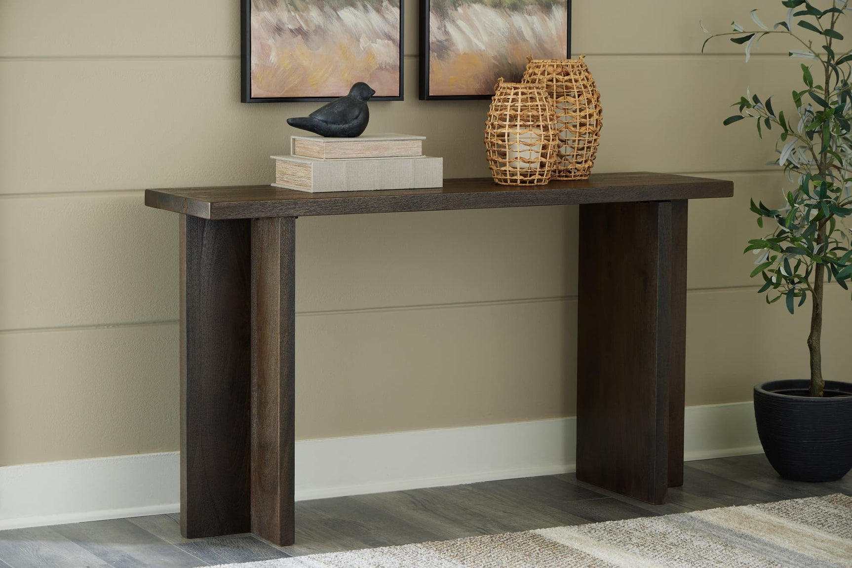 Jalenry Console Sofa Table grayish brown front angle