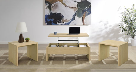 Canoga 3-piece lift top coffee table set in light oak, front angle view