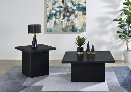 Devar 2-piece square cocktail and end table set black, front view