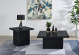 Devar black 3-piece square coffee and end table set front view