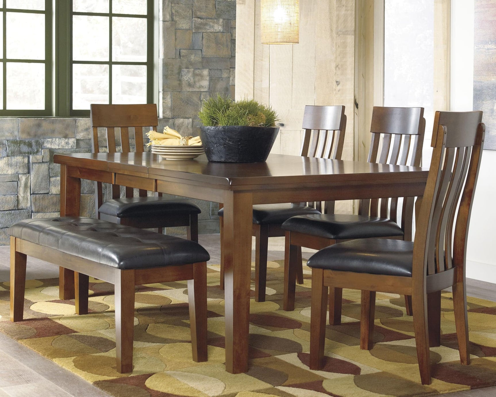 Ralene dining set medium brown rectangular table with chairs main view