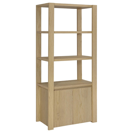 Laurelton 3-shelf tall media tower pier cabinet in light oak, front view