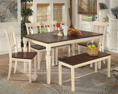 Whitesburg cottage white and brown rectangular dining table main view