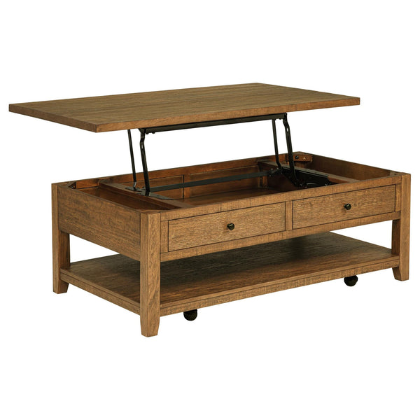 Payne 48-inch Mobile Lift Top Coffee Table front view in distressed brown