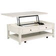 Payne 48-inch mobile lift-top coffee table in distressed white, front view