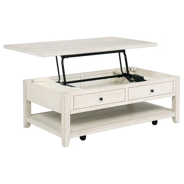 Payne 48-inch mobile lift-top coffee table in distressed white, front view