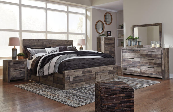 Derekson Multi Gray Panel Storage Bedroom Set main bed view
