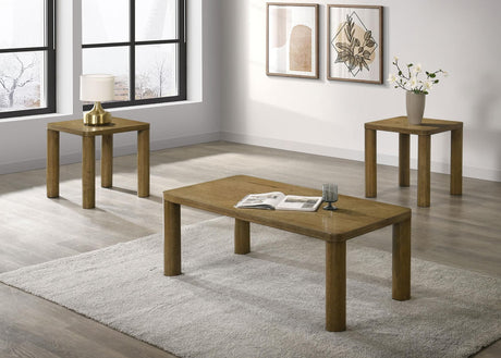 Castlewood 3-piece coffee table set brown oak front view