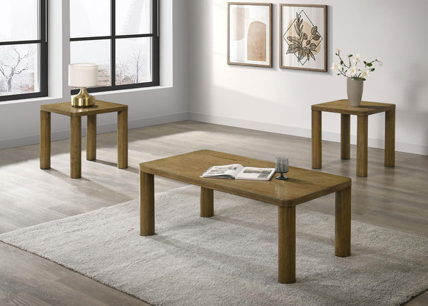 Castlewood 3-piece coffee table set brown oak front view
