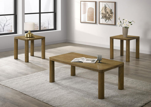 Castlewood 3-piece coffee table set brown oak front view