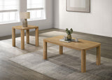 Castlewood 2-piece coffee and end table set, front view, light oak finish