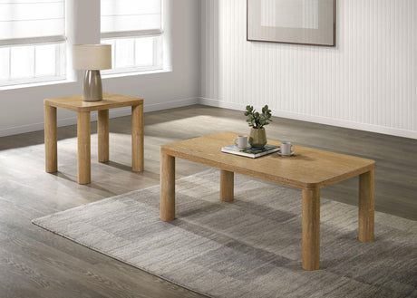 Castlewood 2-piece coffee and end table set, front view, light oak finish