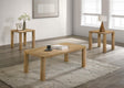 Castlewood 3-piece coffee table set in light oak, front angle showing all tables