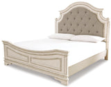 Realyn Chipped White Upholstered Panel Bedroom Set main view with bed