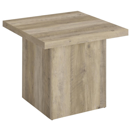 Devar Square Engineered Wood End Table Distressed Pine front view